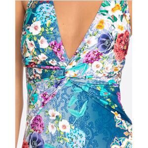 Johnny Was Sady One Piece XL Multicolor Floral Halter Swimsuit NWT